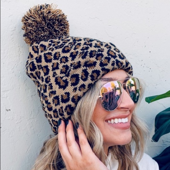 Infinity Raine Accessories - LAST ONE! Leopard Print Pom Beanie